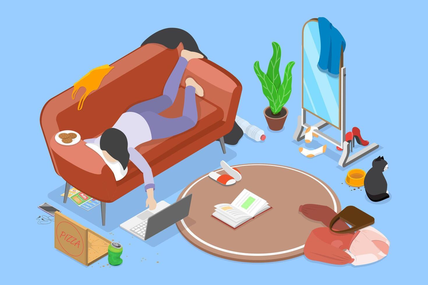 3D Isometric Flat Illustration of Lazy Day, Enjoying Leisure and Relaxation, a Space for Unwinding vector
