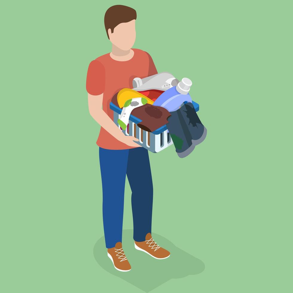 3D Isometric Flat Illustration of Laundry Day, Household Routines vector
