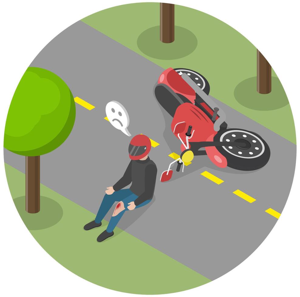 3D Isometric Flat Illustration of Motorcycle Accident, Motorbike Collision vector