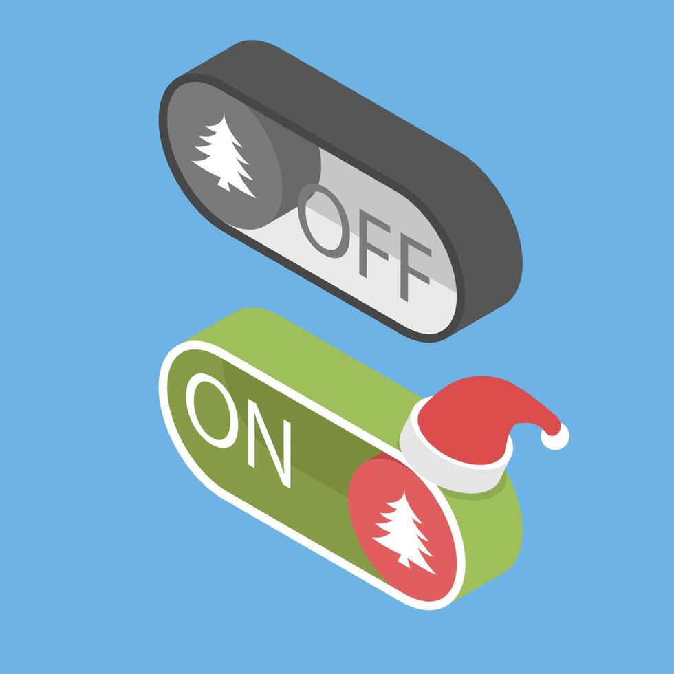 3D Isometric Flat Illustration of Christmas On-off, Template for Christmas On-Off Switch Buttons Featuring Xmas Tree vector