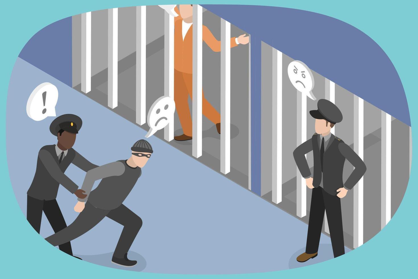 3D Isometric Flat Illustration of Criminals In Jail, Imprisonment and Sentence vector