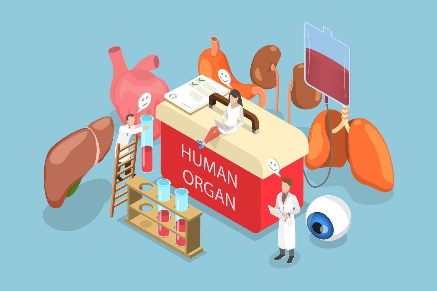 3D Isometric Flat Illustration of Organ Donation, Help for Patient vector