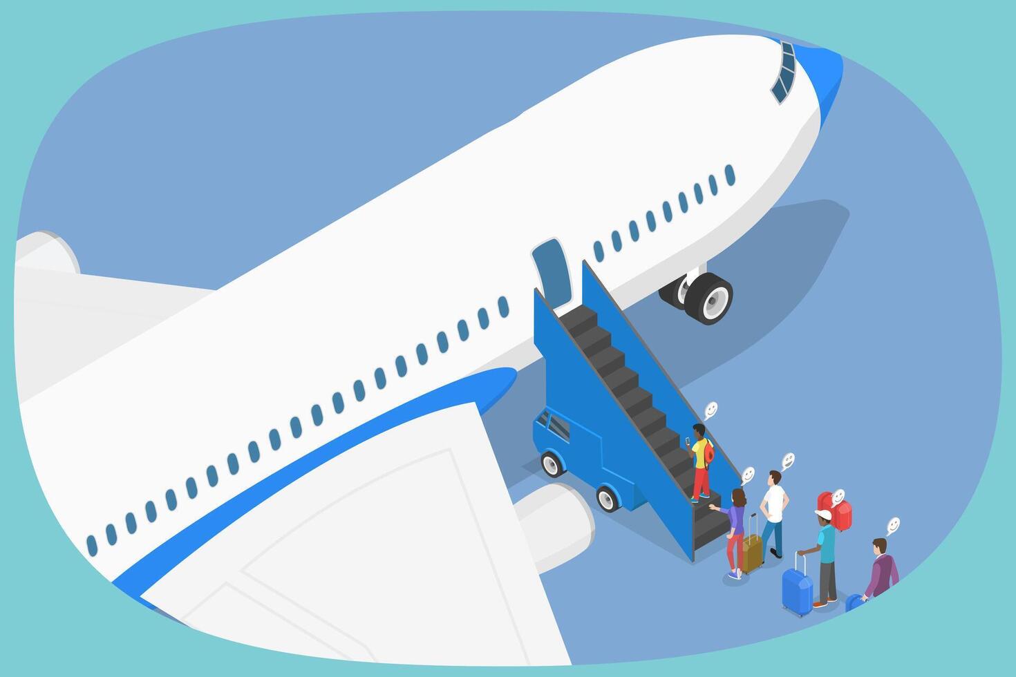 3D Isometric Flat Illustration of Tourism and Traveling, Passengers Boarding Airplane vector