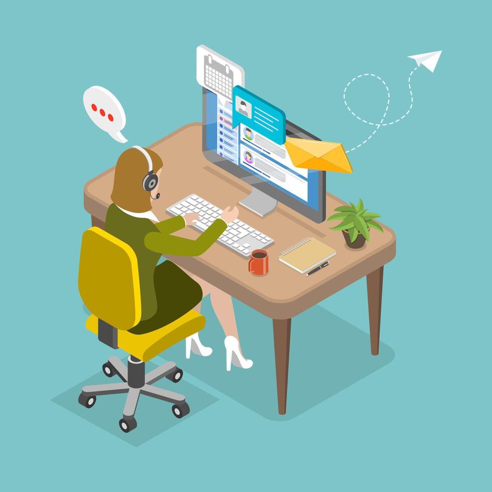 3D Isometric Flat Illustration of Professional Assistant, Secretary Occupation vector