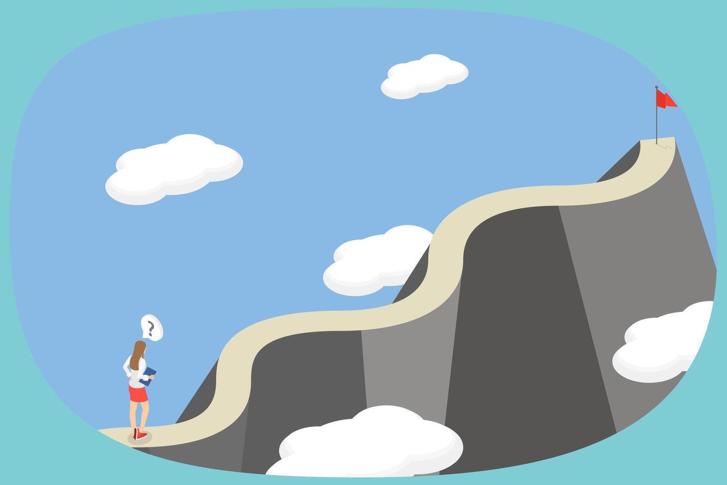 3D Isometric Flat Illustration of Route To Success, Achieving a Goal at the Mountain Peak vector