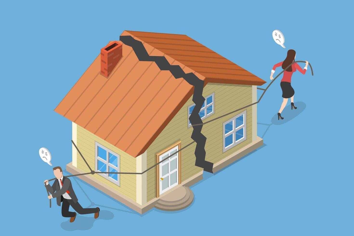 3D Isometric Flat Illustration of Marriage Problems, Family Crisis and Divorce vector