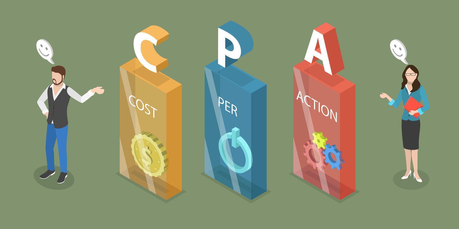 3D Isometric Flat Illustration of Cost Per Action, CPA Marketing vector