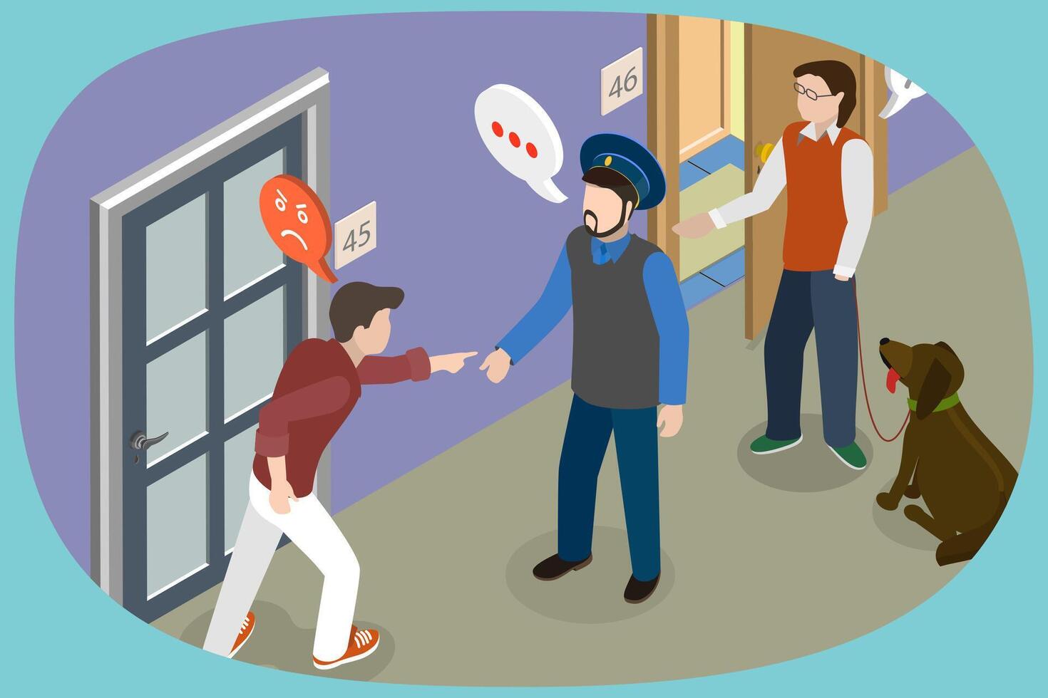 3D Isometric Flat Illustration of Aggressive Neighbor, Dispute Between Neighboring Tenants vector