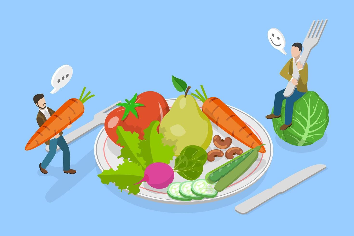 3D Isometric Flat Illustration of Veganism And Plant Based Diets , Vegetarian Ingredients vector