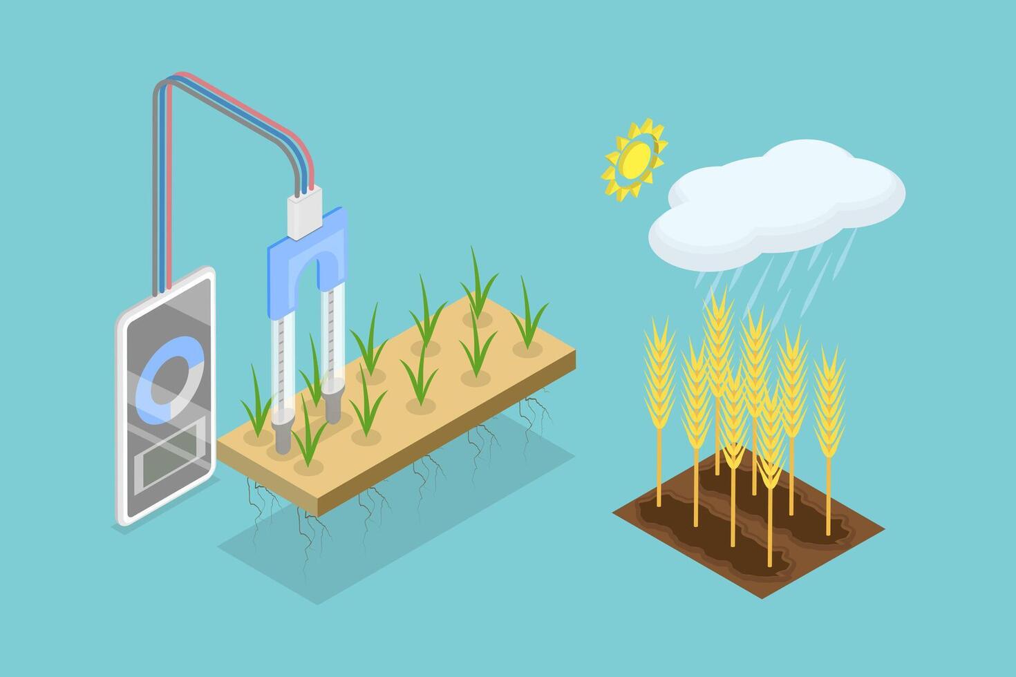 3D Isometric Flat Illustration of Soil Moisture Sensor, Smart Farming vector