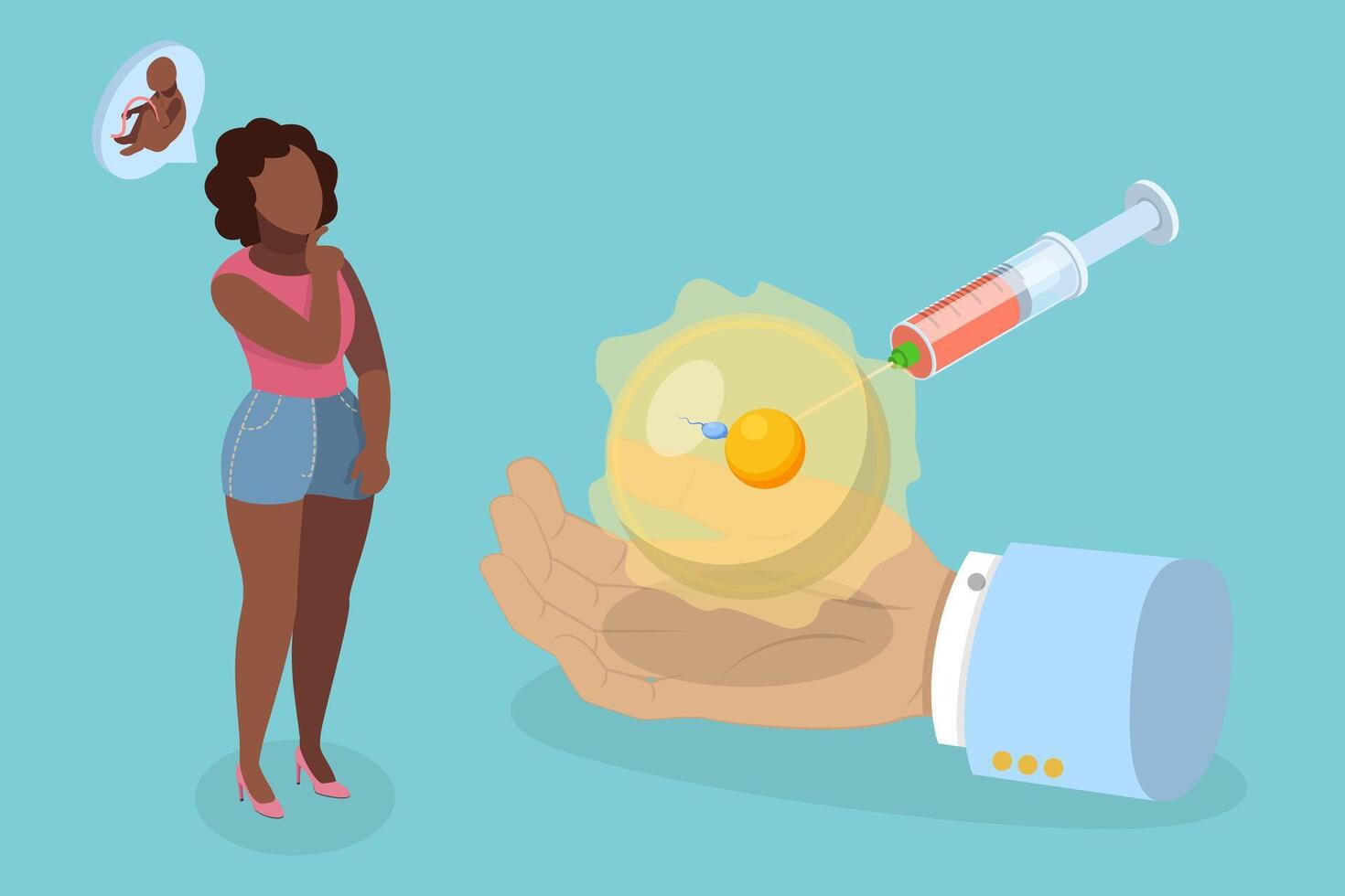 3D Isometric Flat Illustration of In Vitro Fertilization or LVF, Infertility Treatment vector