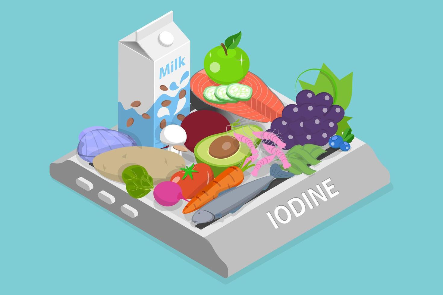 3D Isometric Flat Illustration of Healthy Food Guide, Products Containing Vitamins vector
