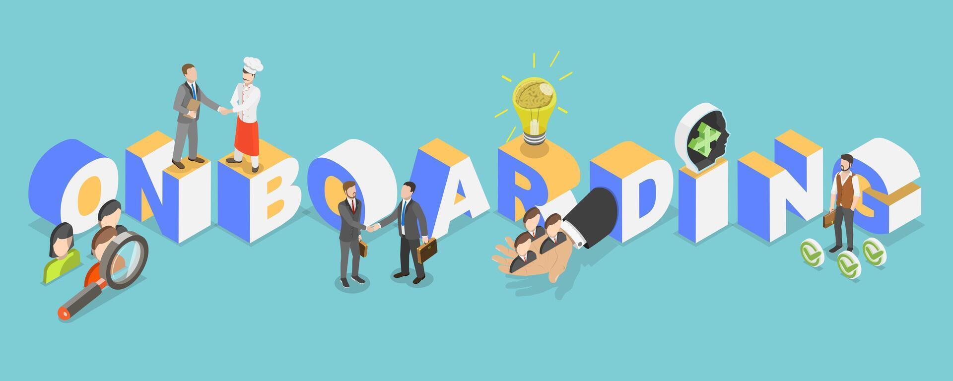 3D Isometric Flat Illustration of Onboarding, Stepping into a Team, Welcoming a New Staff Member vector