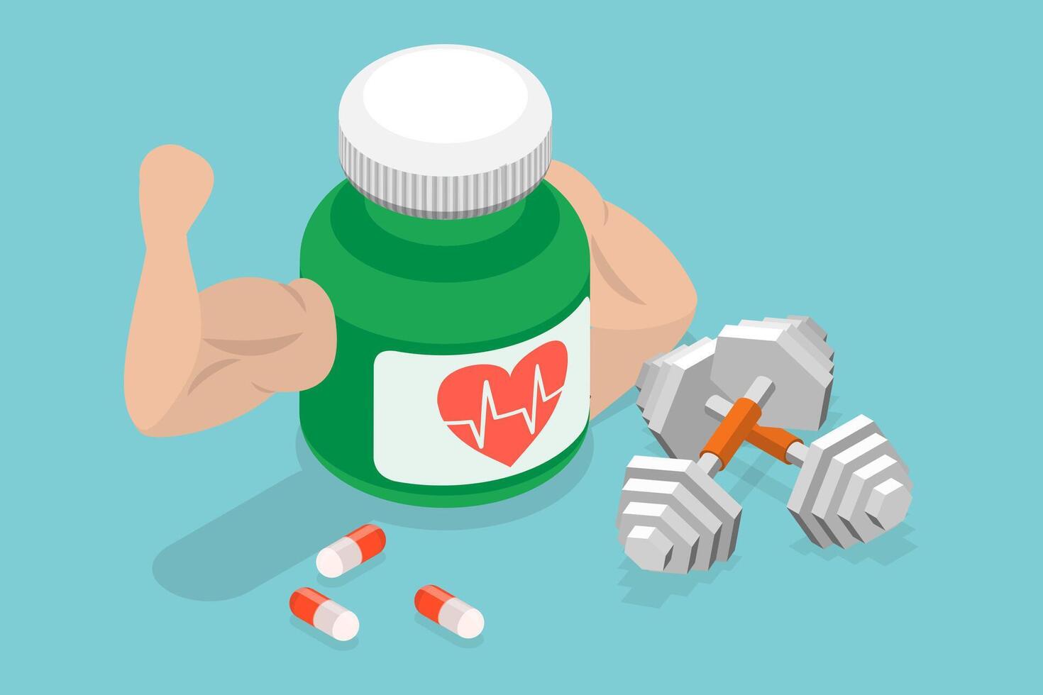 3D Isometric Flat Illustration of Cardiovascular Supplements, Endurance Boost vector