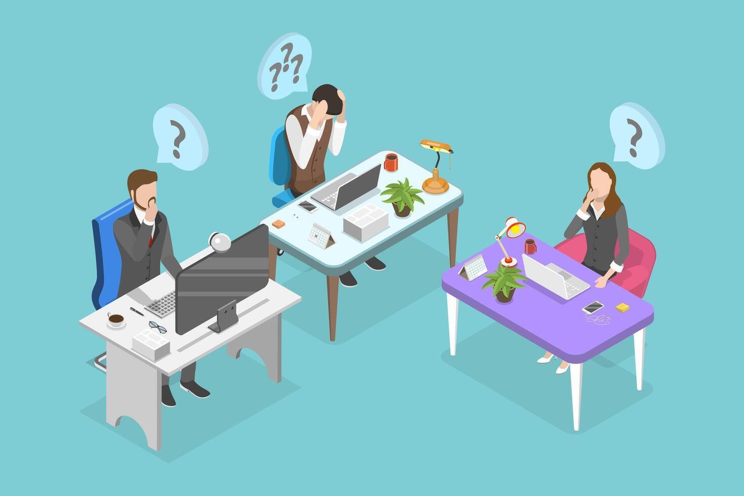 3D Isometric Flat Illustration of Anxiety Business Persons, Depression and Frustration vector