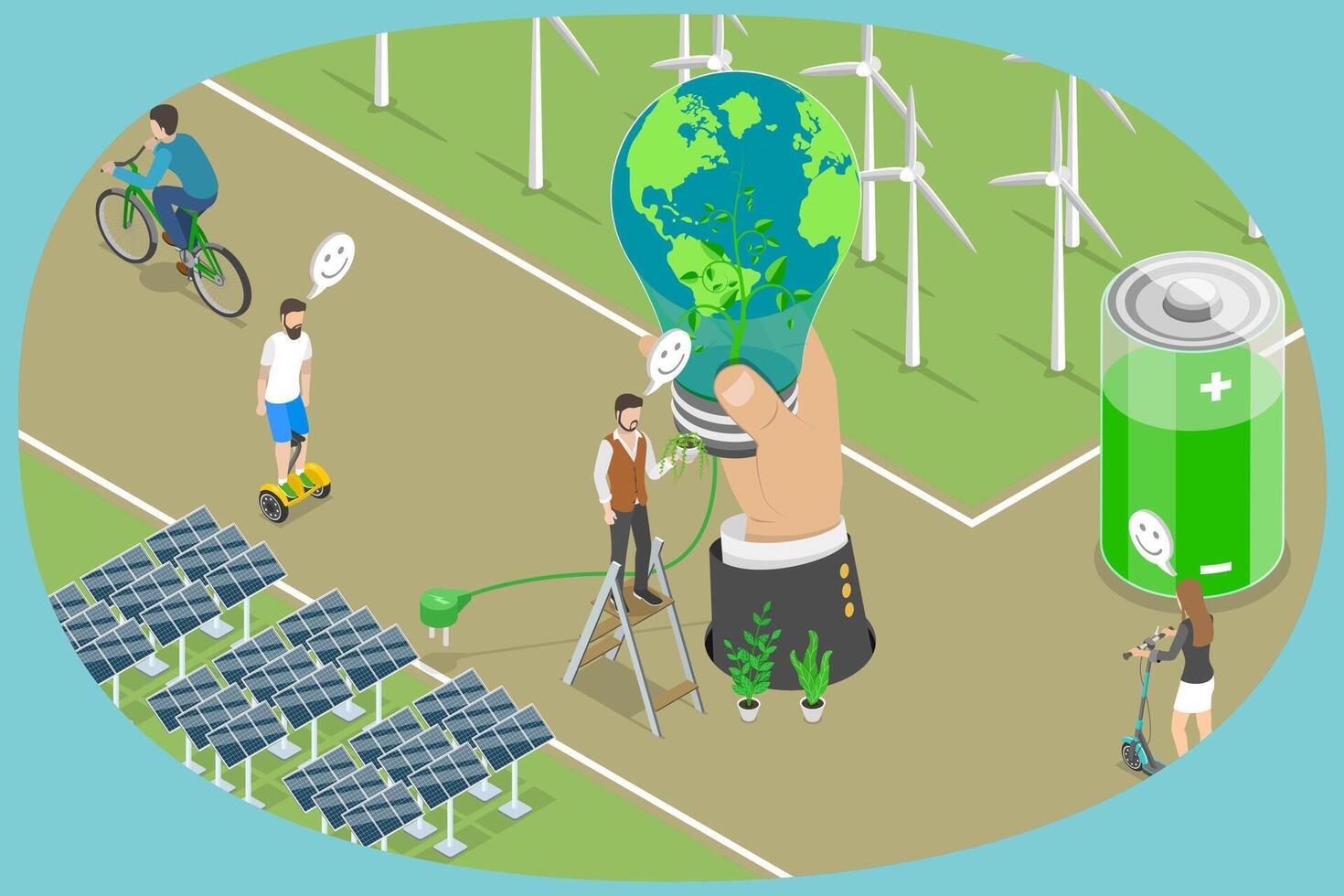 3D Isometric Flat Illustration of Clean Renewable Energy, Modern Eco Technology vector