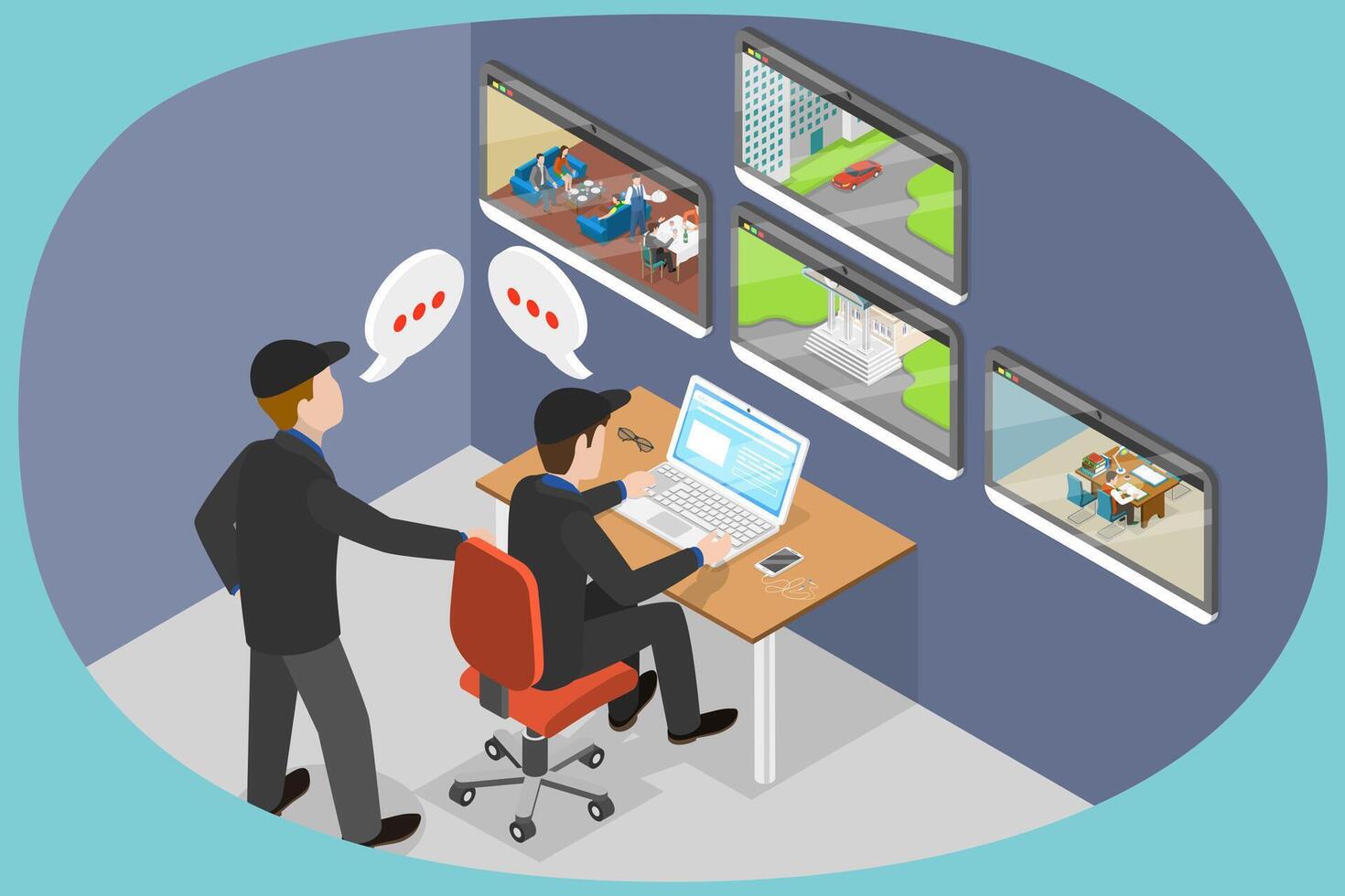 3D Isometric Flat Illustration of Private Property Monitoring, CCTV Surveillance vector