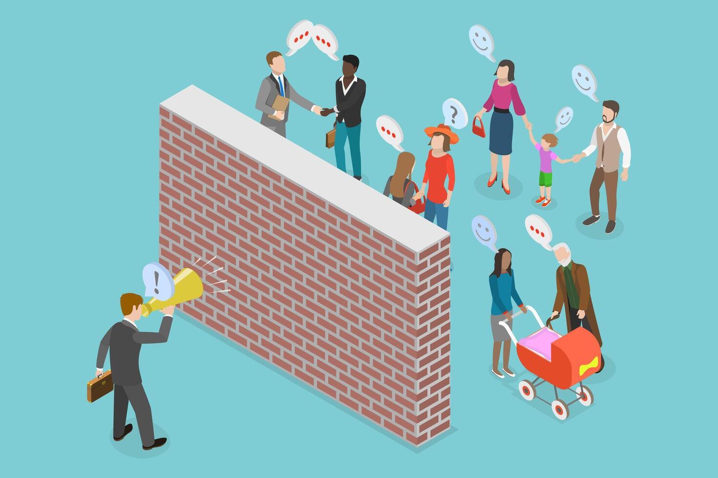 3D Isometric Flat Illustration of Politician Making a Promise, Lying and Corruption vector