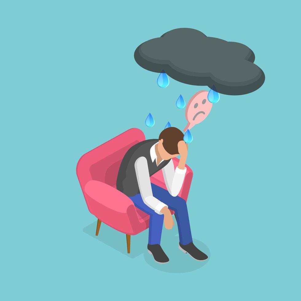 3D Isometric Flat Illustration of Depression, Frustration and Stress vector