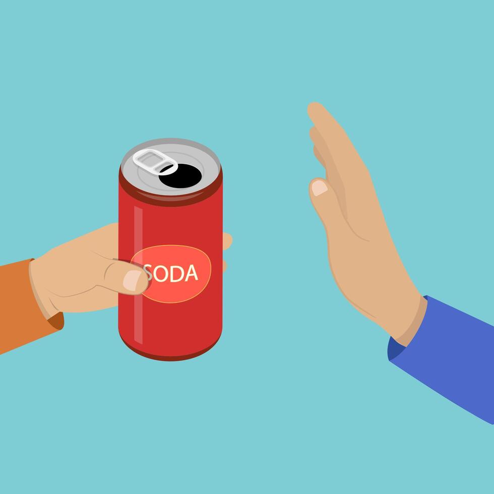 3D Isometric Flat Illustration of Say No To Soda Drink, Stop Unhealthy Drinking vector