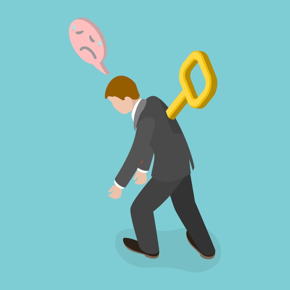 3D Isometric Flat Illustration of Exhausted Person, Fatigue and Overwork vector