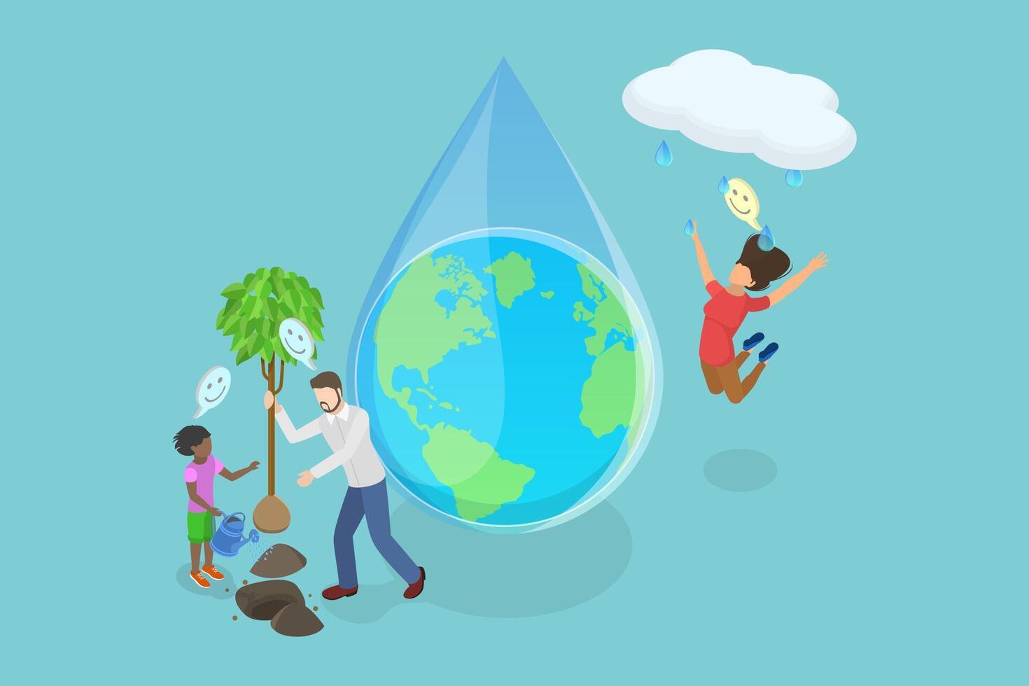 3D Isometric Flat Illustration of World Water Day, Sustainable Management of Freshwater Resources vector