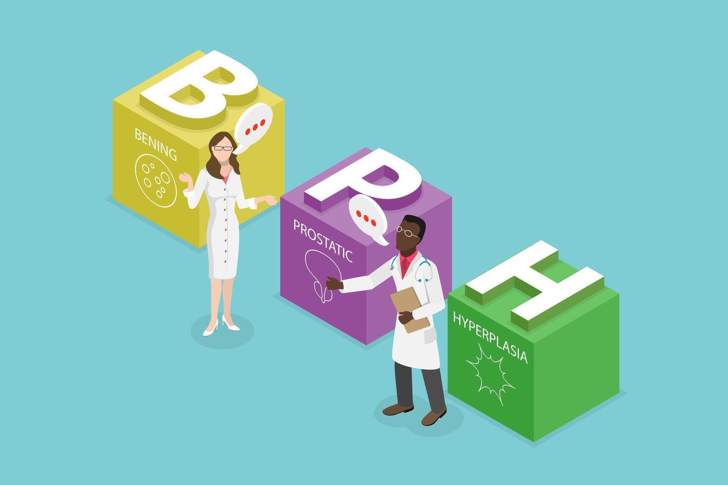3D Isometric Flat Illustration of BPH, Benign Prostatic Hyperplasia vector