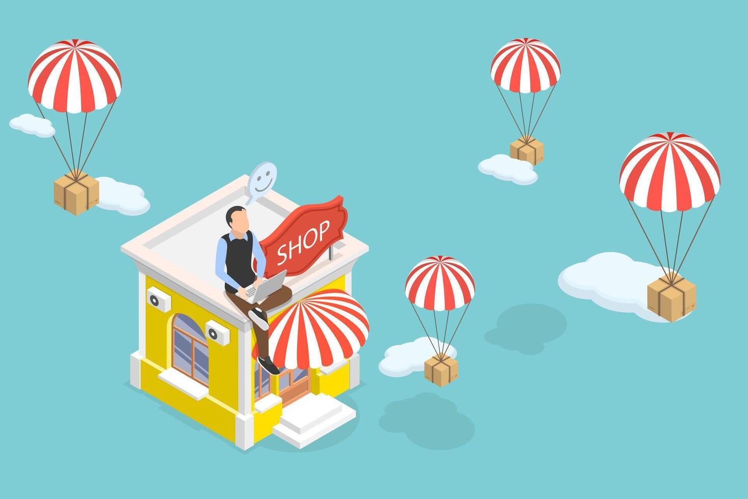 3D Isometric Flat Illustration of Dropshipping Business Model, E-store and E-commerce Business vector