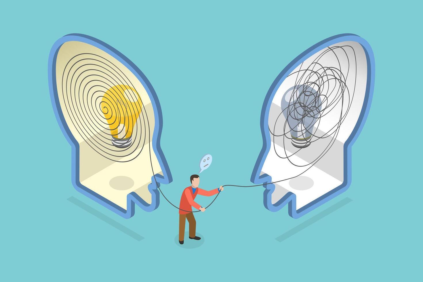 3D Isometric Flat Illustration of Schizophrenia, Psychological Help, Mental Health or Psychotherapy, vector
