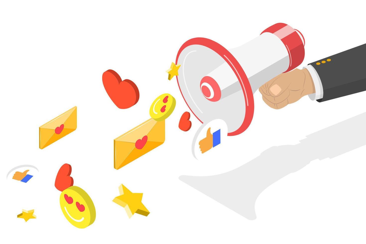 3D Isometric Flat Illustration of Special Offer Announcement, Social Media Marketing vector