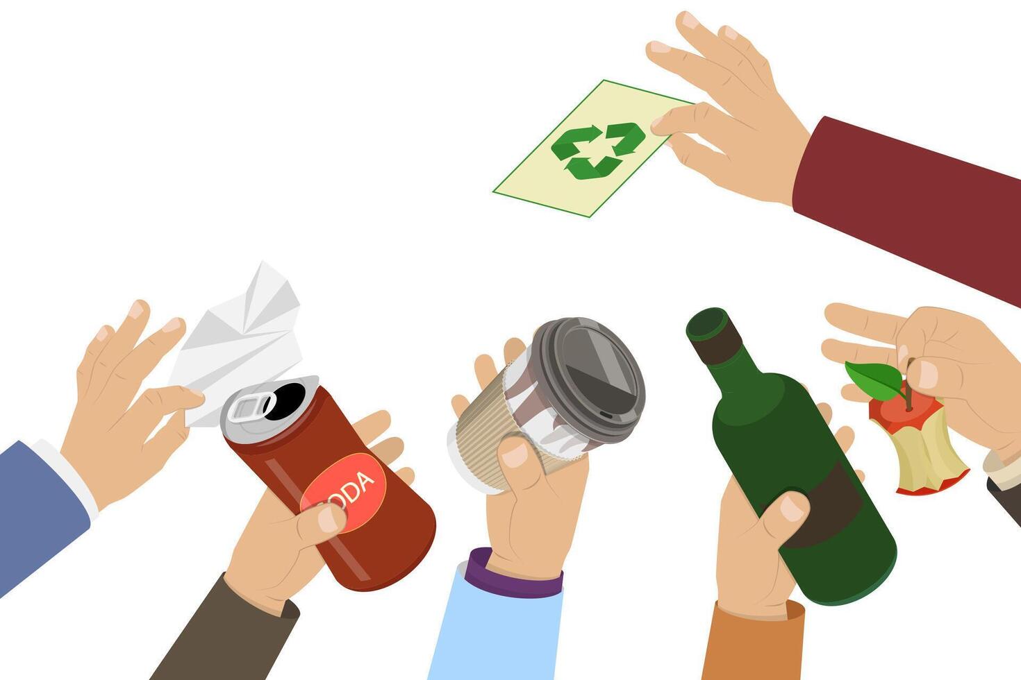 3D Isometric Flat Illustration of Hands Holding Garbage, Waste Recycling vector