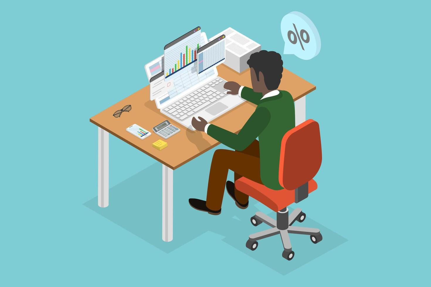 3D Isometric Flat Illustration of Electronic Invoice, Accounting and Financial Management vector