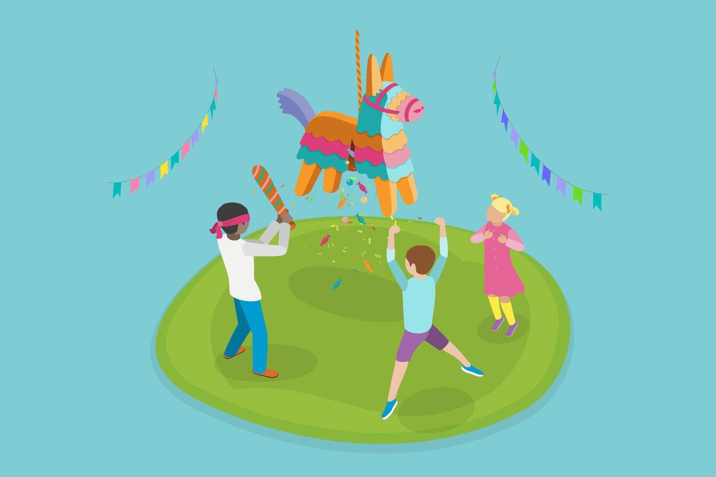 3D Isometric Flat Illustration of Mexican Pinata, Birthday Celebration Tradition vector