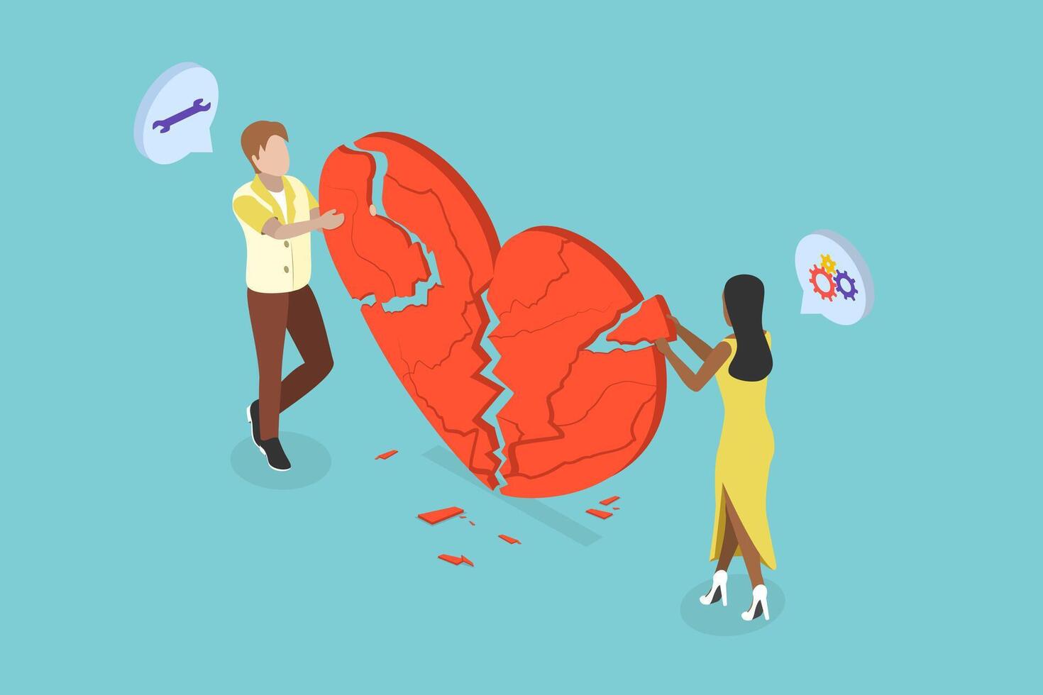 3D Isometric Flat Illustration of Reconciliation, Repairing Romantic Relationship and Trust vector