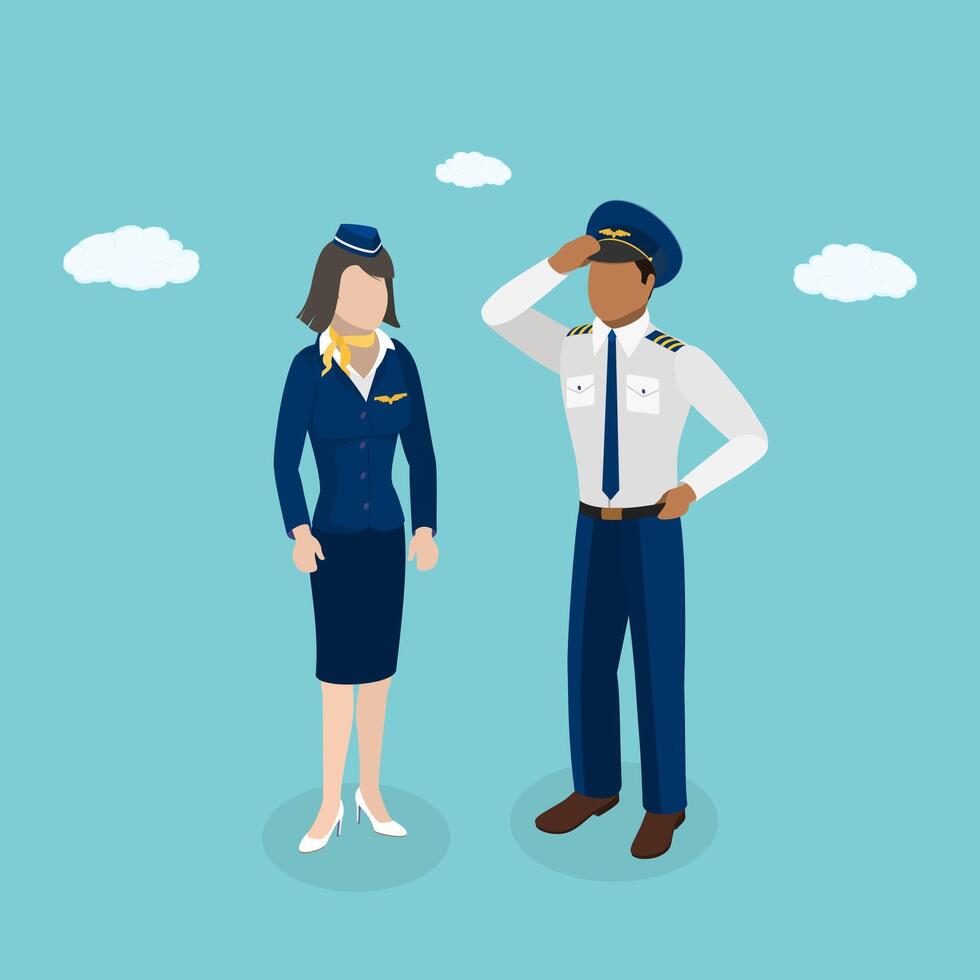 3D Isometric Flat Set of Professional Airplane Crew , Civil Aviation Staff vector