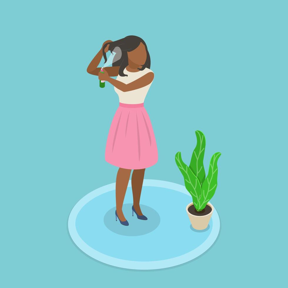 3D Isometric Flat Illustration of Dry Shampoo Efficiency, Beauty Industry Product vector