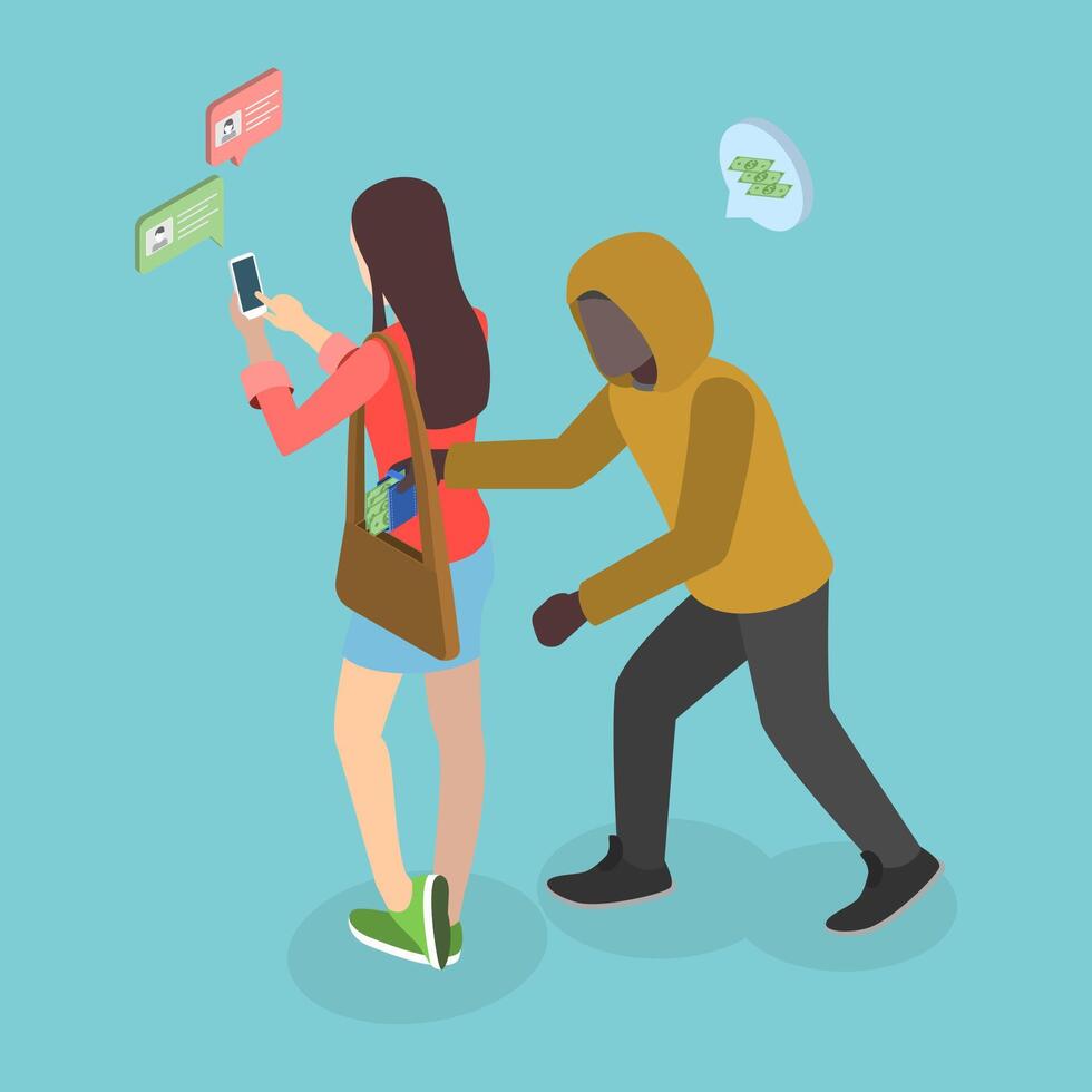 3D Isometric Flat Illustration of Robbery, Crime and Burglary vector