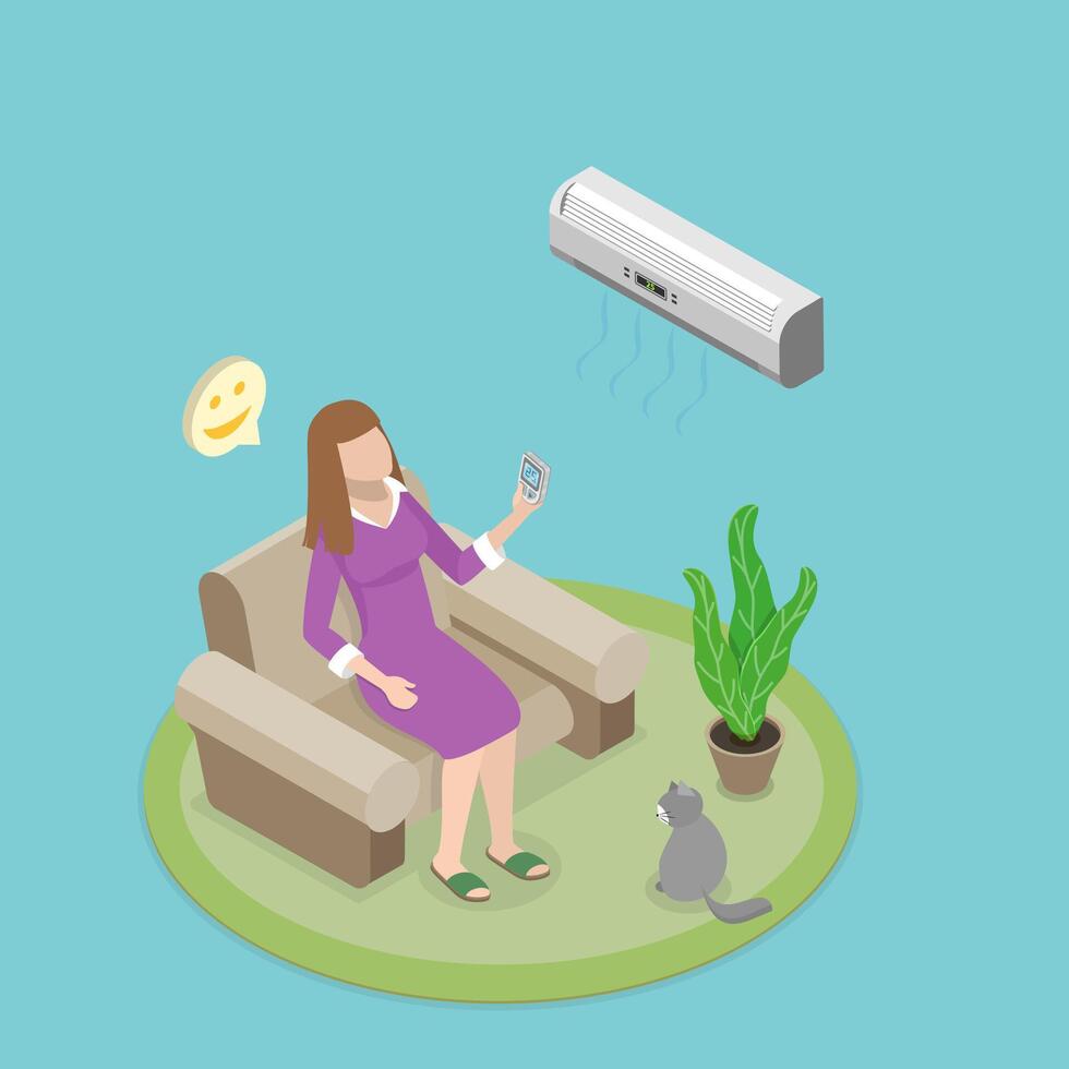 3D Isometric Flat Illustration of Remote Control Air Conditioner , Comfort and Convenience vector