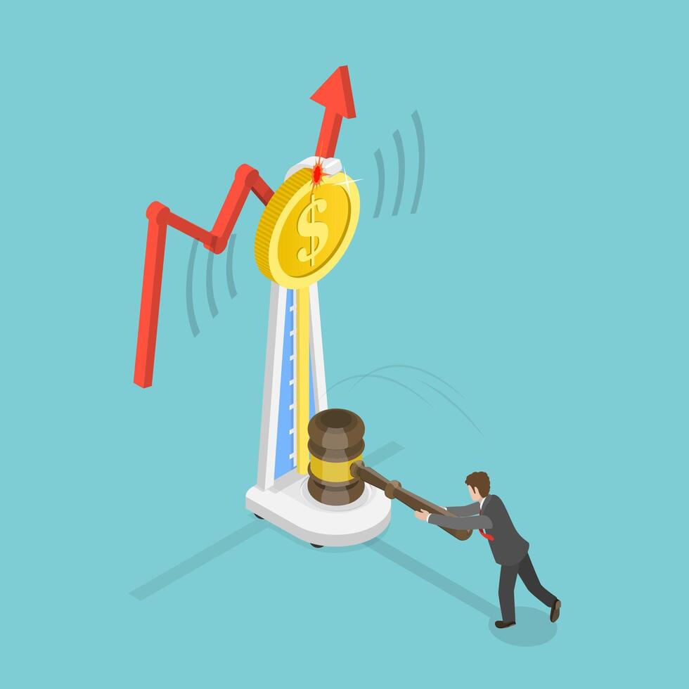 3D Isometric Flat Illustration of Price Hit, Business Success Measuring vector