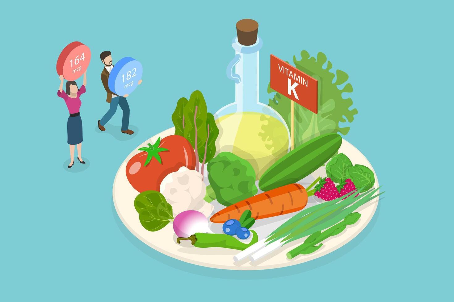 3D Isometric Flat Illustration of Vitamin K, Serum Collagen Complex vector