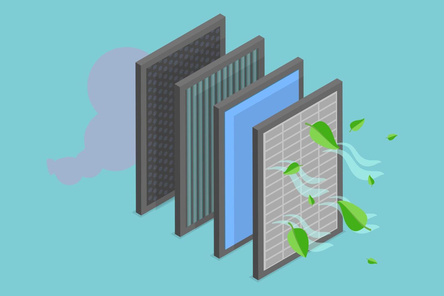 3D Isometric Flat Illustration of Air Filtering, Purification and Filtration Process vector