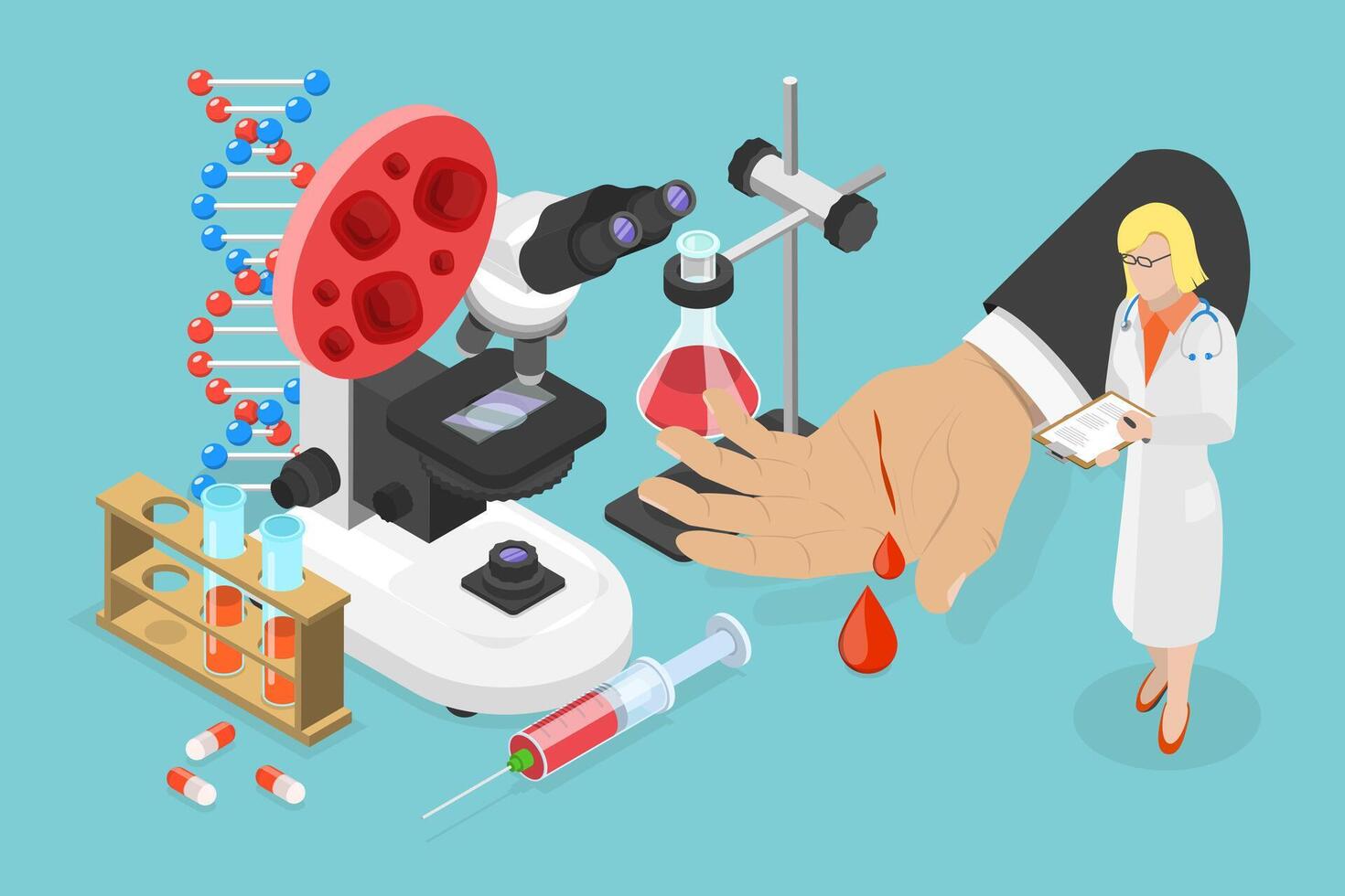 3D Isometric Flat Illustration of Hemophilia, Anemia Treatment, Blood Disease vector