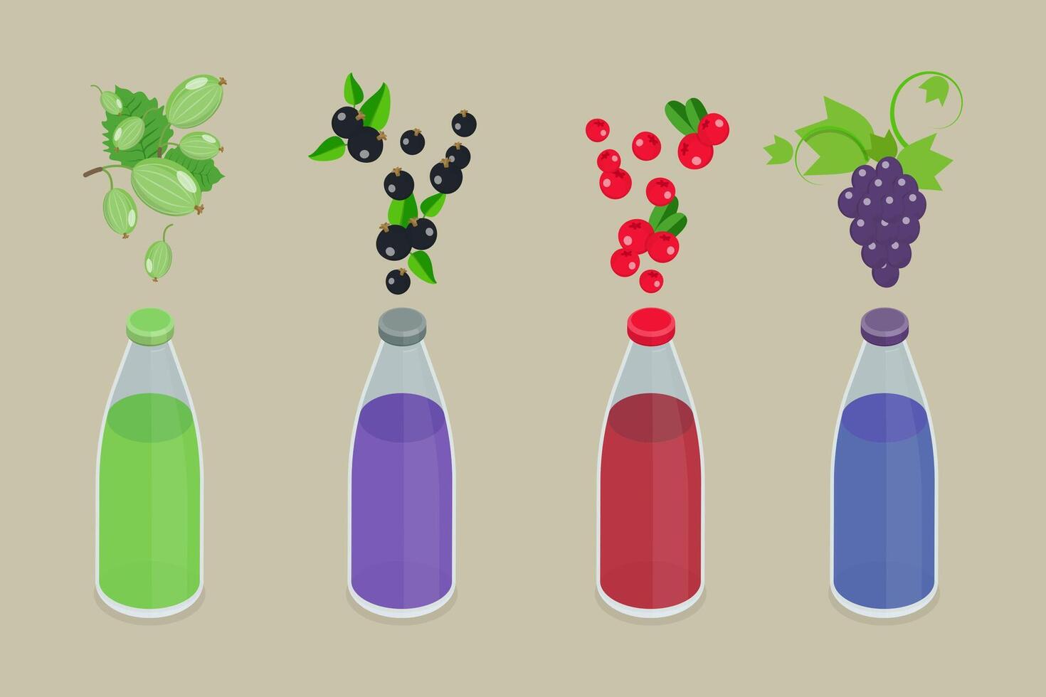 3D Isometric Flat Set of Bottles With Berry Beverage, Fresh Squeezed Juice vector