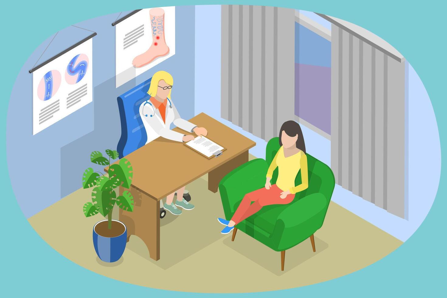 3D Isometric Flat Illustration of Varicose Vein, Patient Examination vector