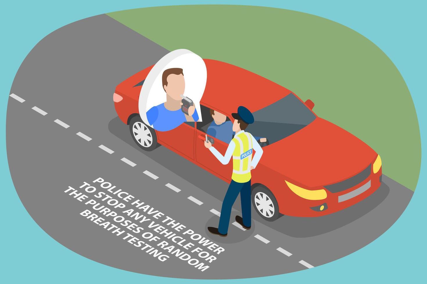 3D Isometric Flat Illustration of Roadside Drug And Alcohol Testing, Driver Blowing into a Tester vector