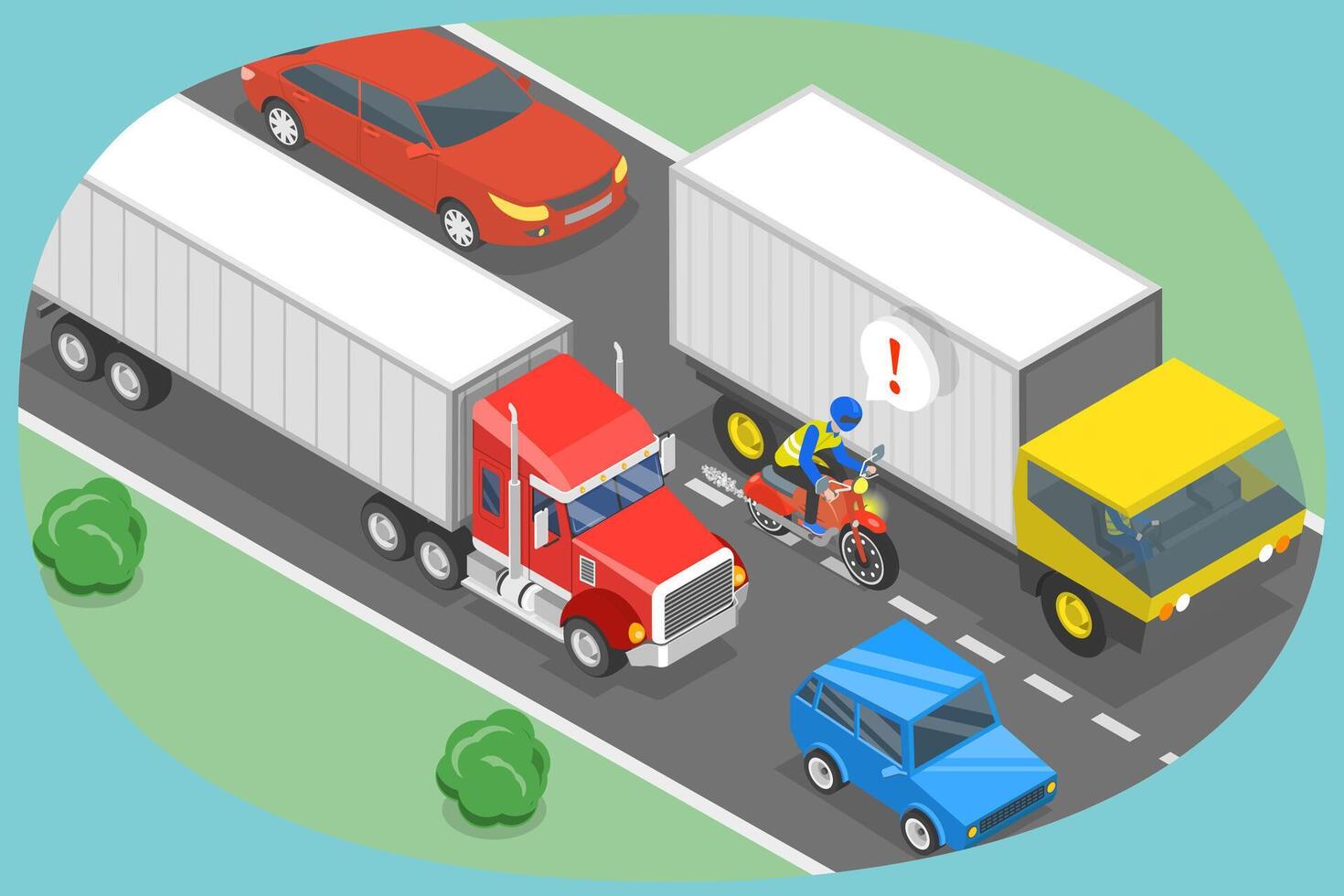 3D Isometric Flat Illustration of Motorcycle Riding, Safety Tips vector