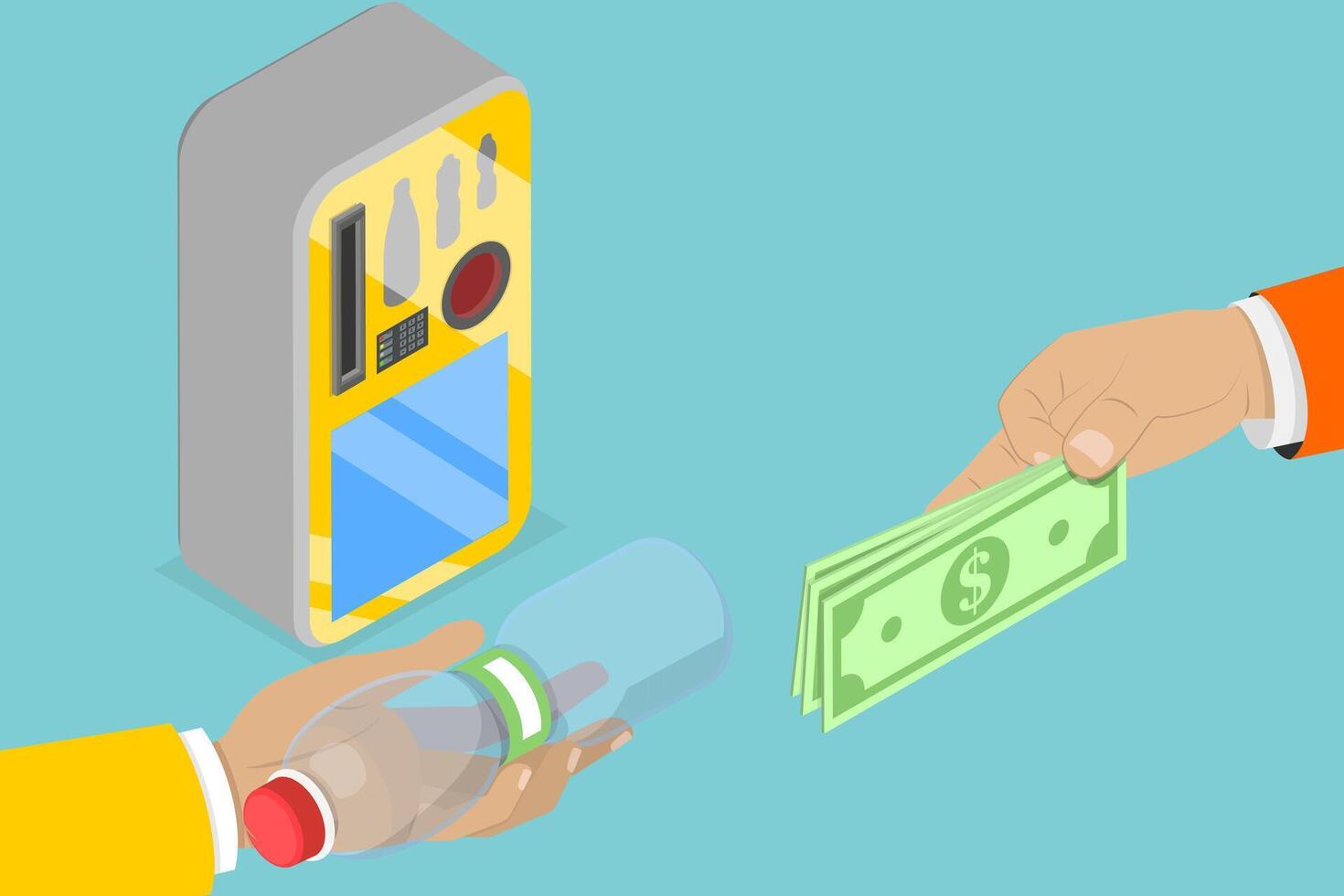 3D Isometric Flat Illustration of Cans and Plastic Bottle Recycling , Reverse Vending Recycling Machine vector