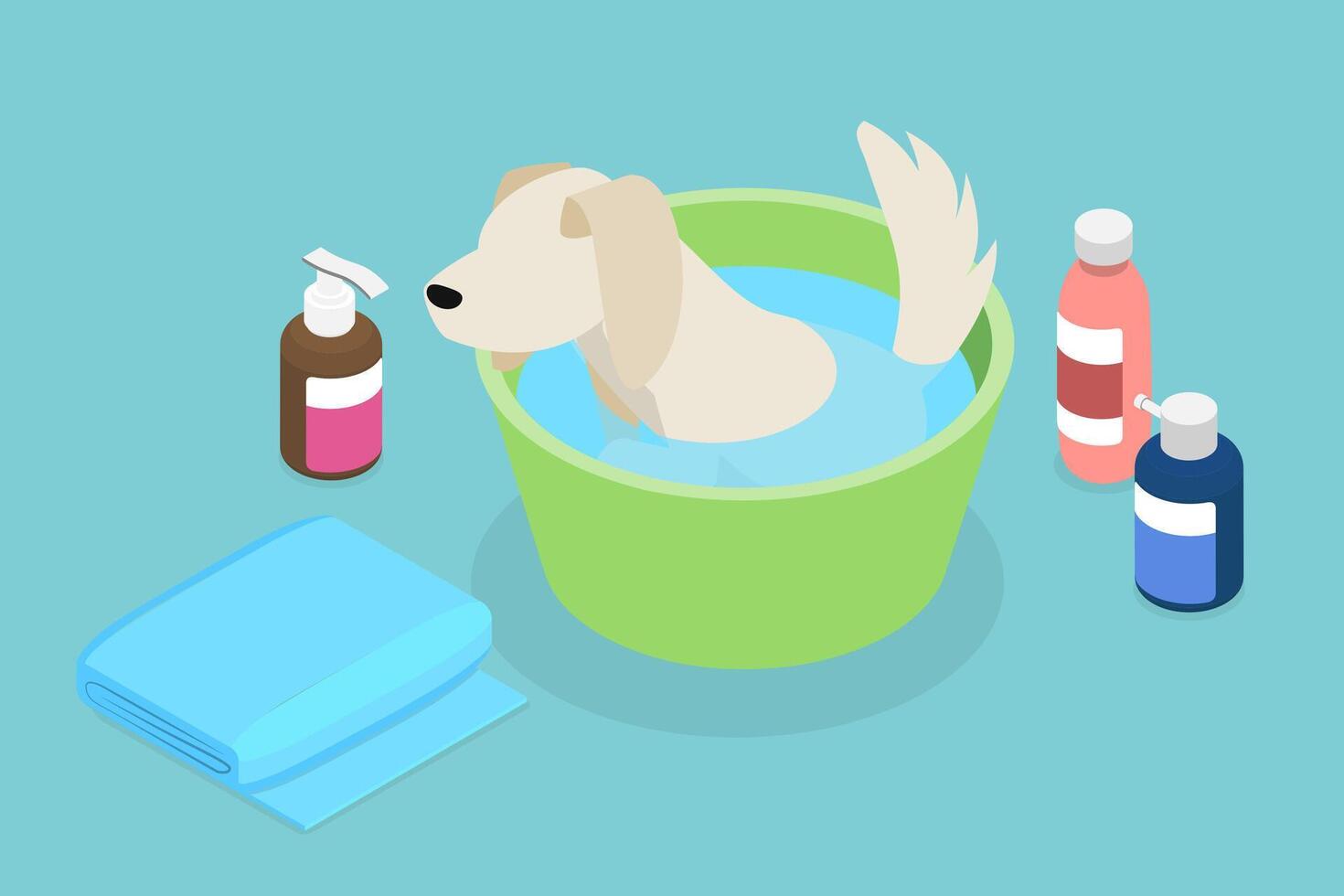 3D Isometric Flat Illustration of Relaxing Time For Domestic Pet, Happy Relaxing Dog vector