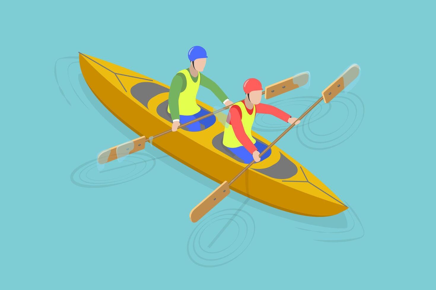 3D Isometric Flat Illustration of Rafting Sport Competition, Extreme Activity at River Stream vector