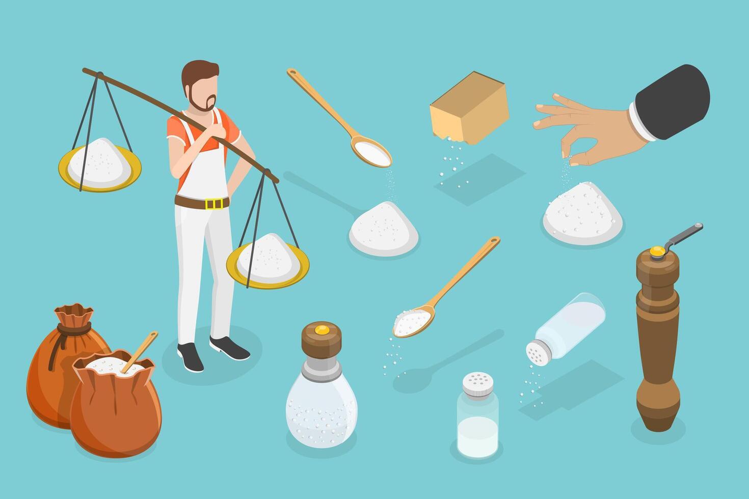 3D Isometric Flat Illustration of Salt Powder Collection, Salty Sea Crystals vector